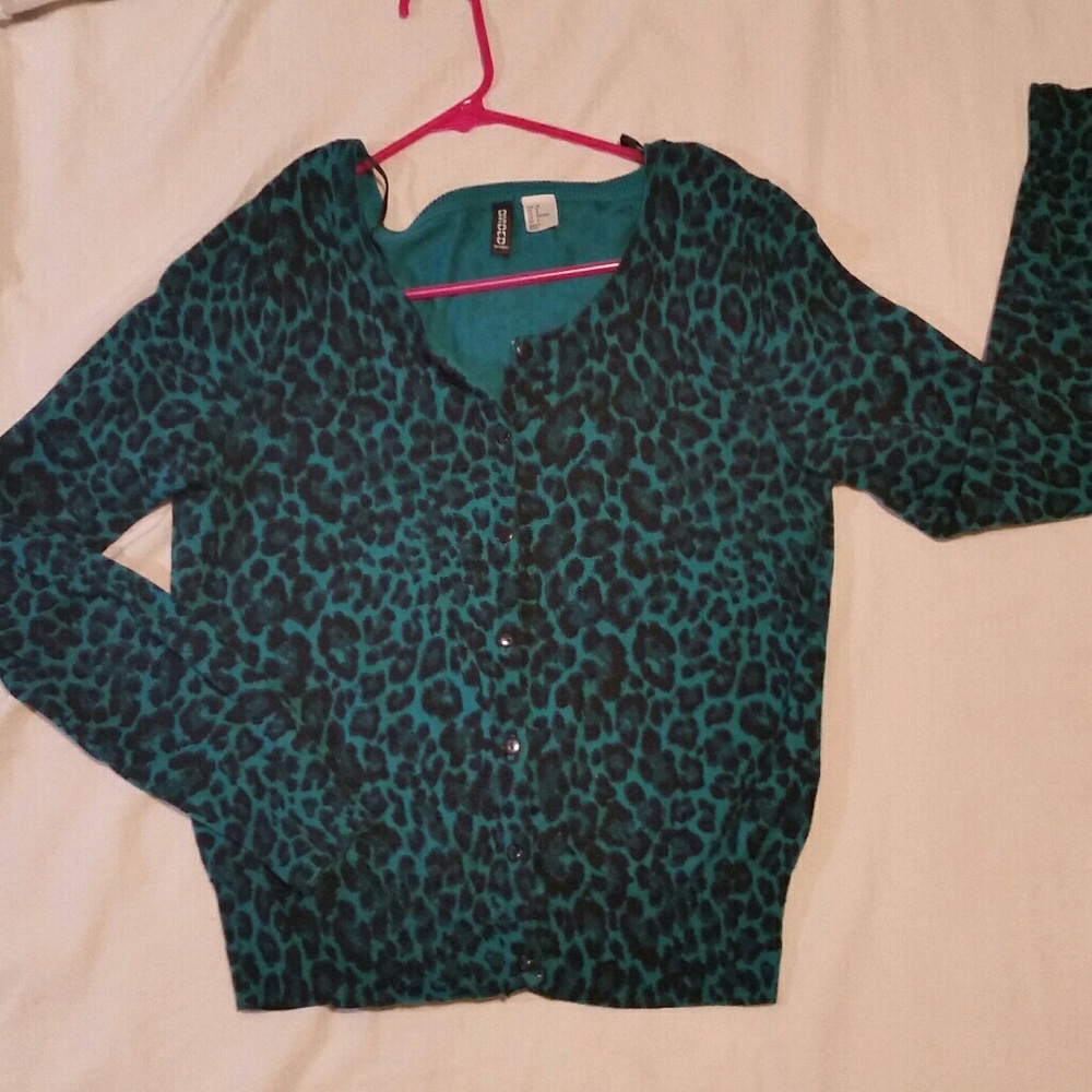 H&M Teal Leopard Print Cardigan